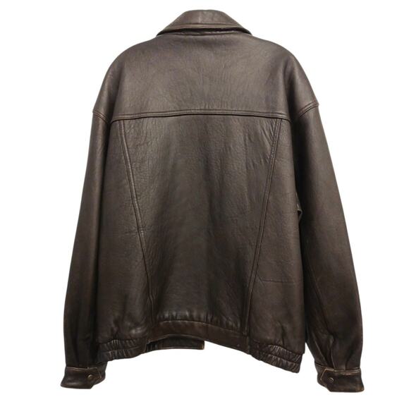 Vintage Brown Leather Jacket Top Gun Sz XL Tom Cruise  Oversized Moto Aviator - Picture 2 of 16